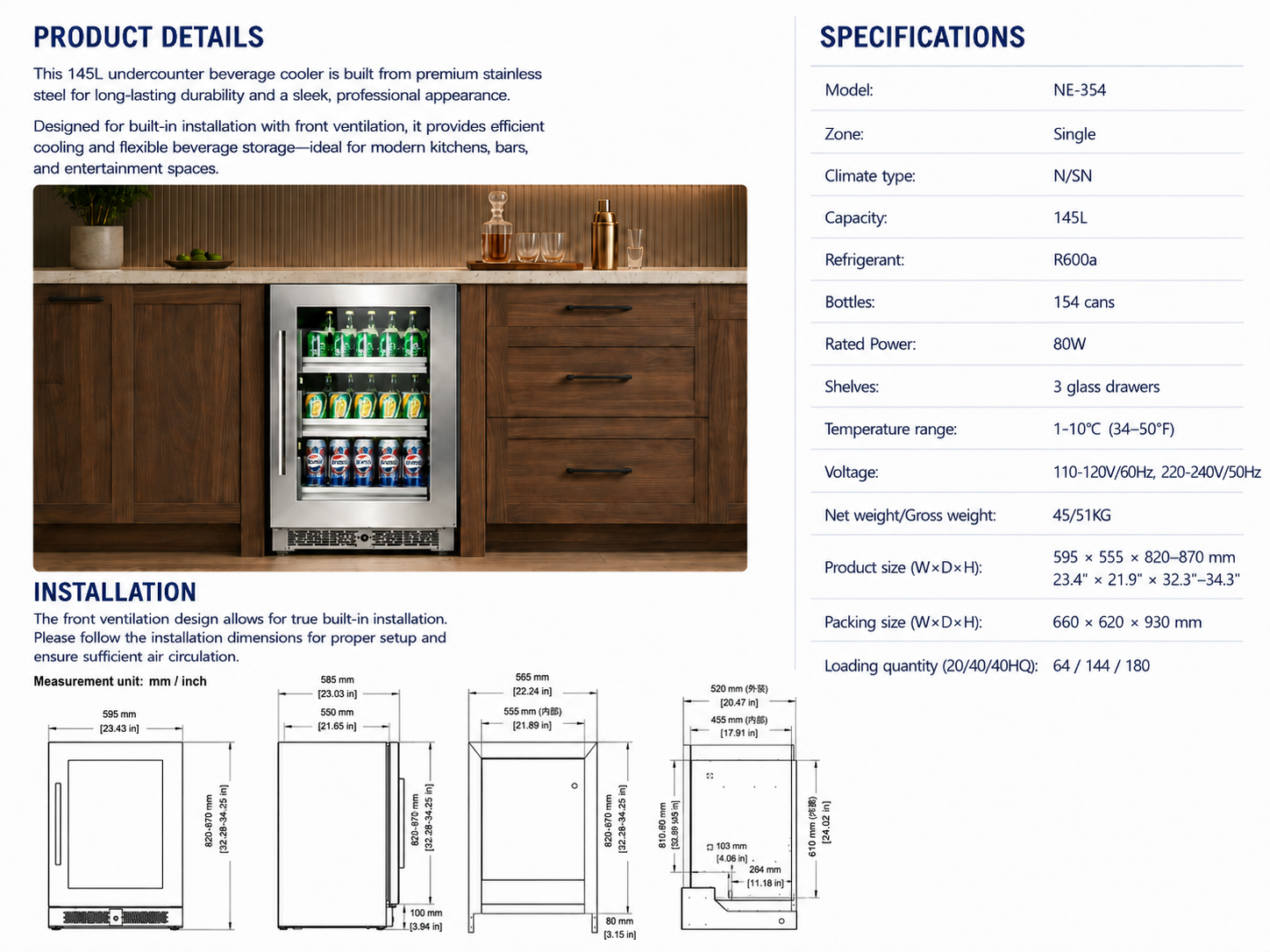 24" Beverage Center (Glass Door) details