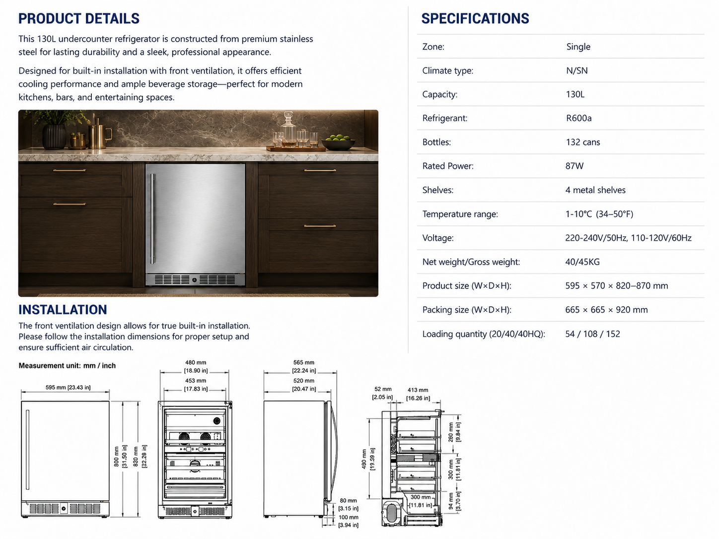 24" Outdoor Refrigerator (Solid Door) details