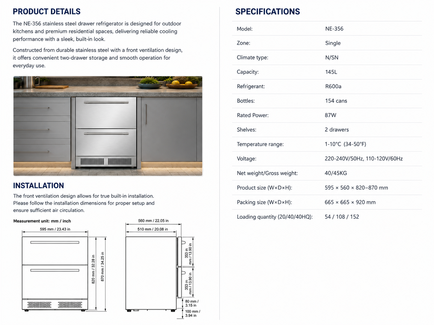24" Drawer Refrigerator details