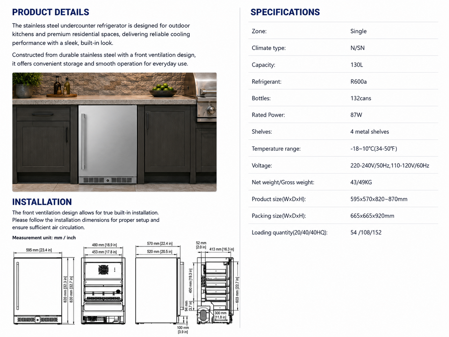 24" Outdoor Freezer (Solid Door) details