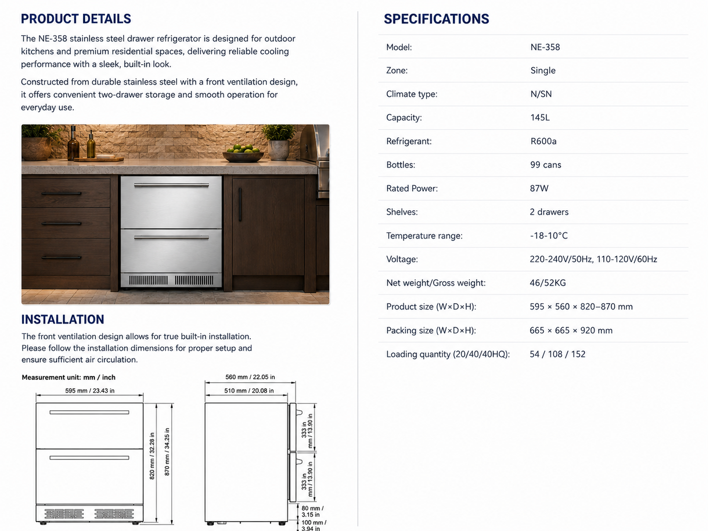 24" Drawer Freezer details