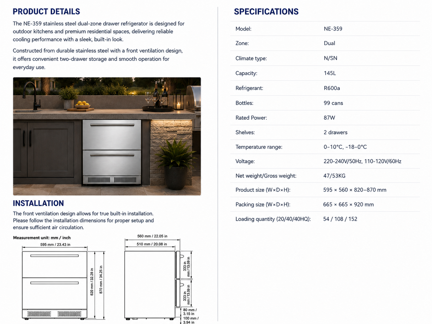24" Dual-Zone Drawer Refrigerator details