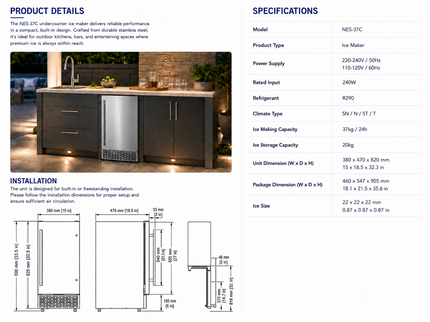 15" Ice Maker (Built-in) details