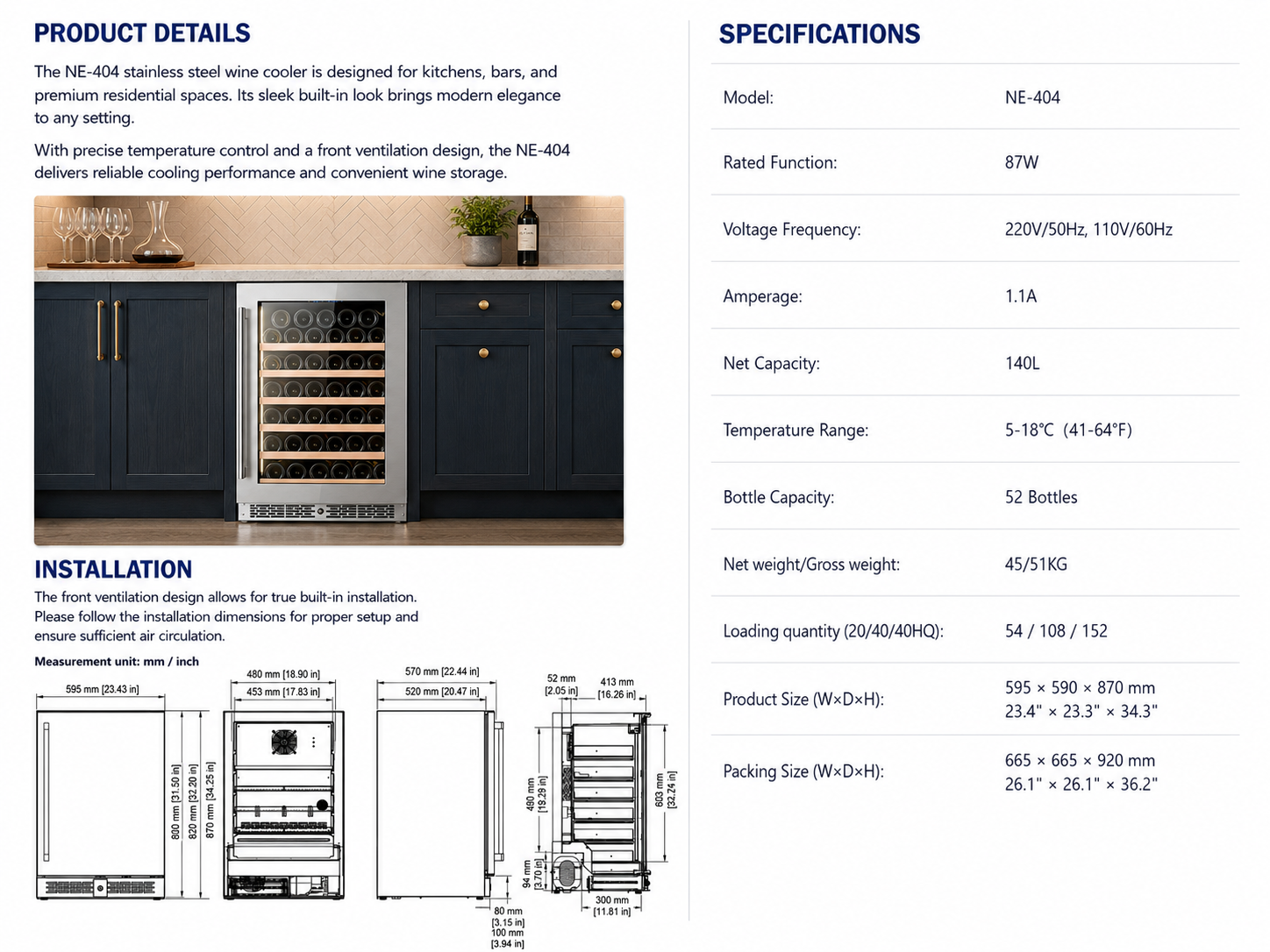 24" Single Zone Wine Cooler details