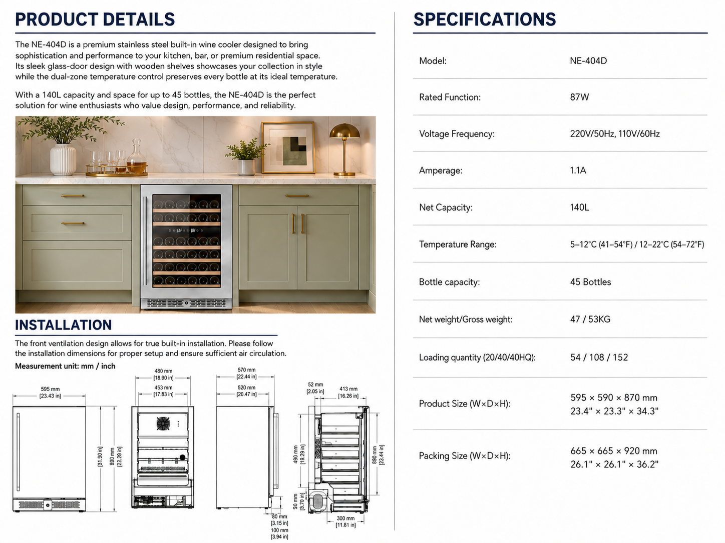 24" Dual Zone Wine Cooler details